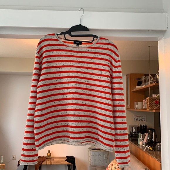 LINE - 100% cashmere sweater - red /grey line details - Picture 1 of 5